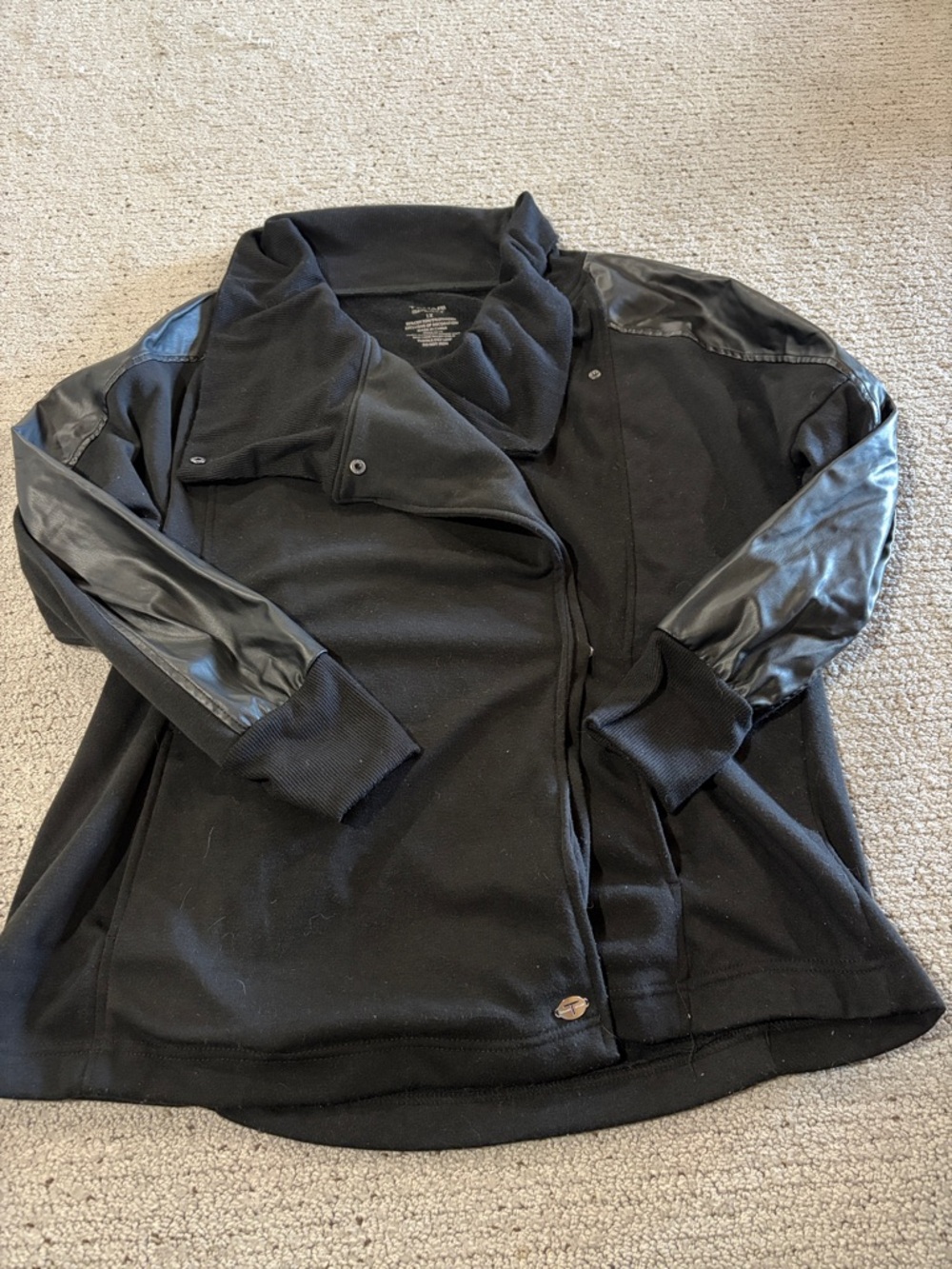 Tahari Black Bomber Jacket with Faux Leather Sleeves